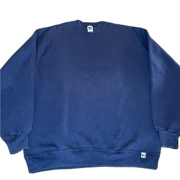 2000'S - Russell plain blank sweatshirt, men's size XXL cotton Navy blue Vintage Second Hand